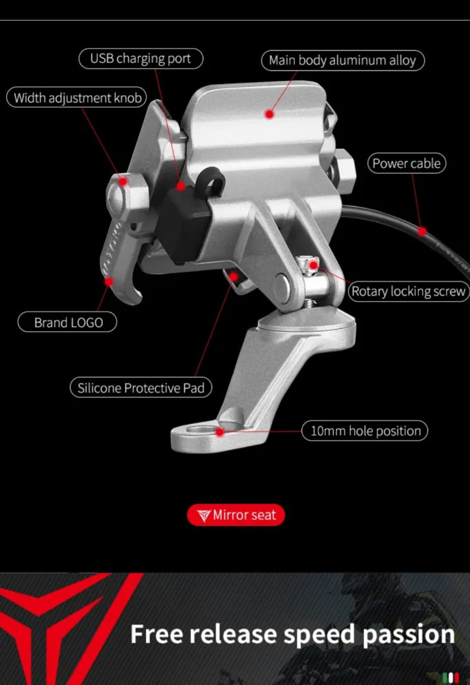 MOTOWOLF PHONE HOLDER 2080C MIRROR WITH CHARGER USB