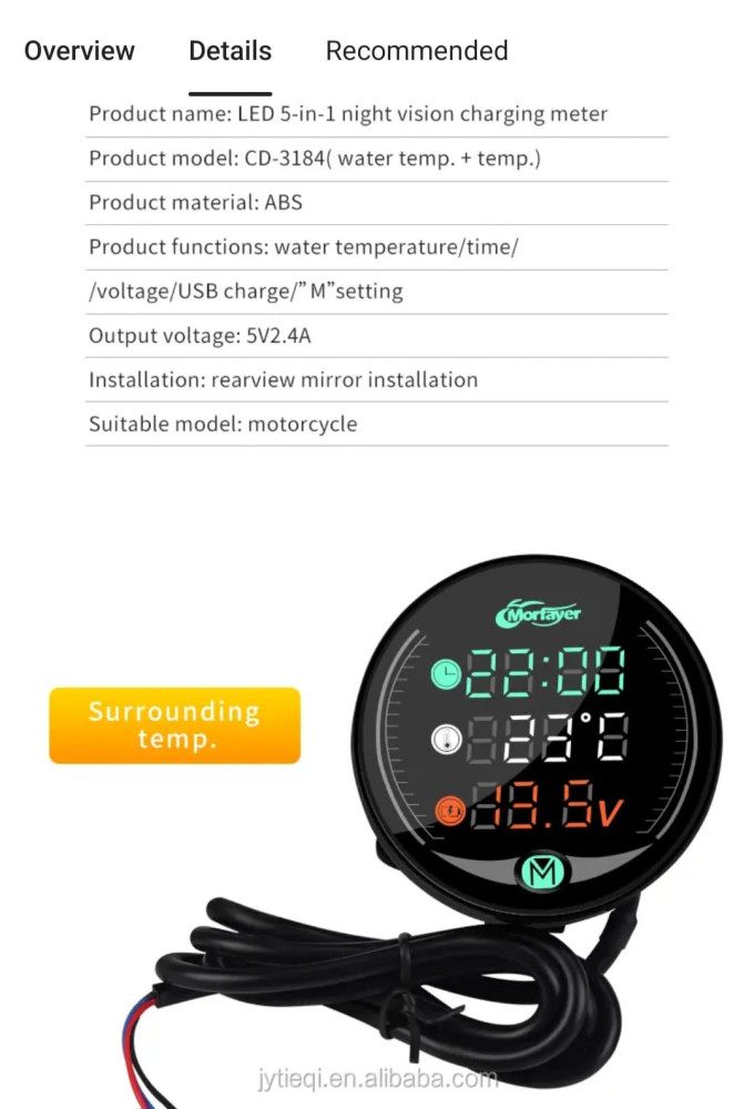 MORFAYER LED NIGHT VISION MOTORCYCLE VOLT METER