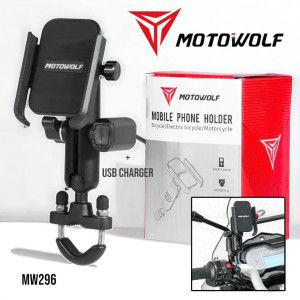 MOTOWOLF MOBILE PHONE HOLDER FOR HANDLE WITH USB CHARGING